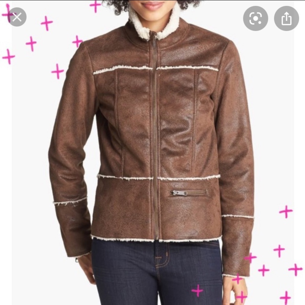 PrAna Esme Faux Leather Sherpa Lined Jacket. Size Large